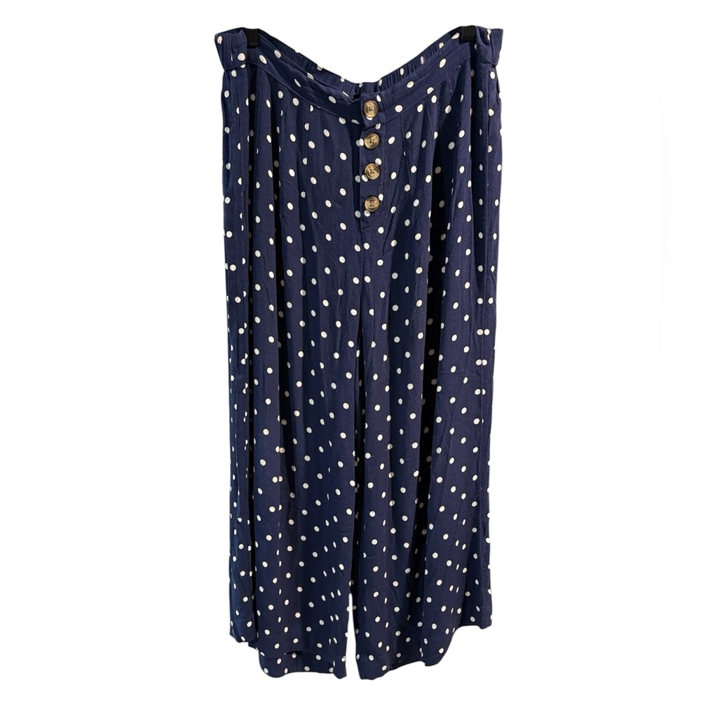 American Eagle Navy Polka Dot Wide Leg Crop‎ Pants XS Boho Button Front